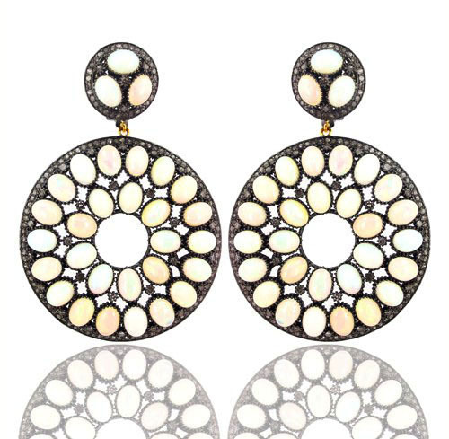 Opal Diamond Gold Earrings