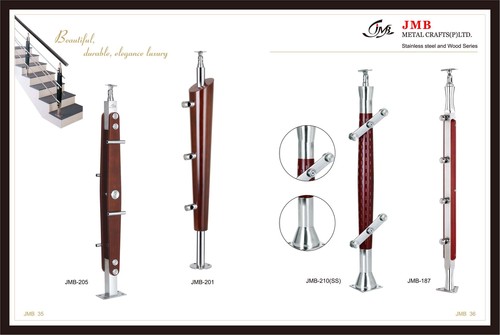 Stainless Steel With Wood Ballusters For Glass Rai