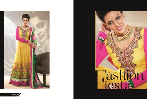 Salwar Suits Dress Material - Polyester, 54 Inches Length, Yellow | Embroidered, Soft Fabric, Comfortable Wear, Durable Material