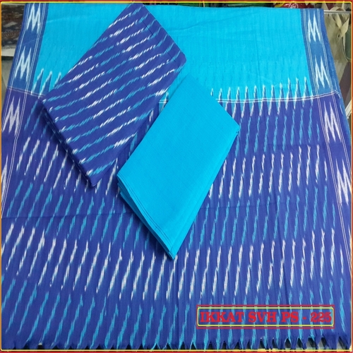 Svh Ikat Suit - 100% Cotton Handloom Weaving Cloth, Blue Printed Design | Lightweight, Washable, 3-Piece Set