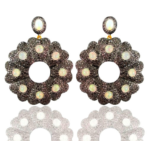 Gold Diamond Opal Earrings