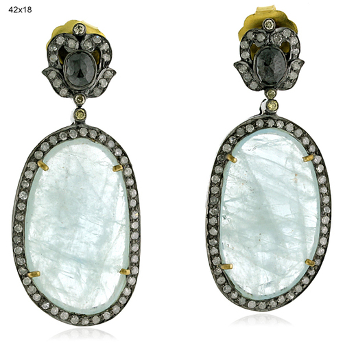 18 k Gold Diamond Gemstone Dangle Earrings Jewelry