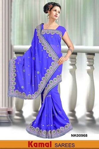 Embroidery Blue Saree