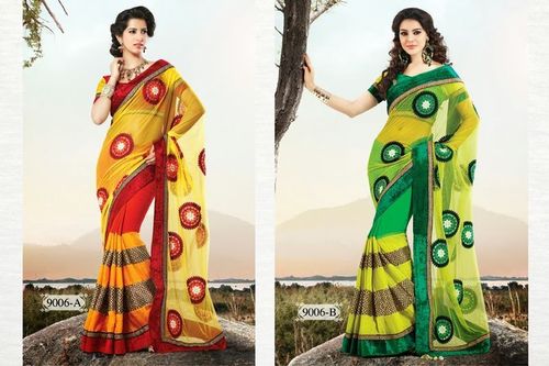Indian Chiffon Sarees - 5.5 Meters 44 Inches Width Printed Fabric | Soft Lightweight Vibrant Colors Flowing Drape With Blouse Piece