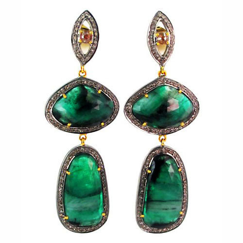 Emerald Diamond Gold Earrings