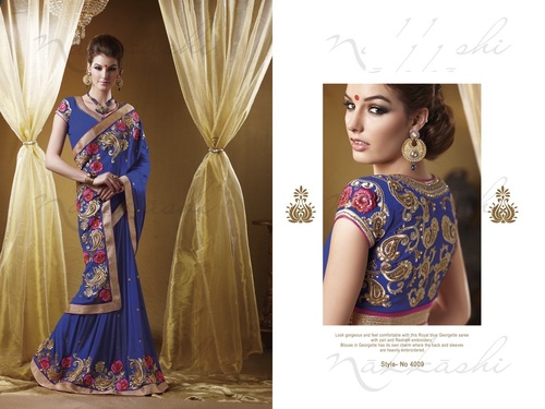 Online Ahmedabad Sarees - Silk Blue, Various Sizes | Traditional Floral Embroidery, Wide Selection, Fast Shipping, Easy Returns, Secure Payment, Customer Support