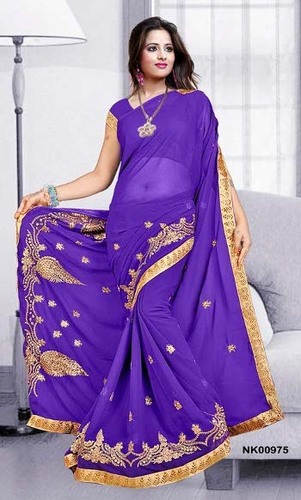 Purple golden jari Embroidery fancy Saree