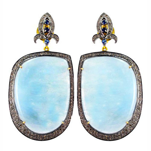 Sapphire Aquamarine Diamond Gold Earrings
