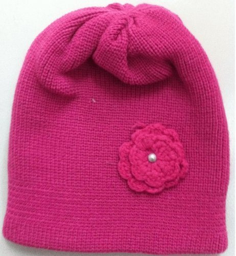 Ladies Cap - Wool, Assorted Sizes, Pink Color | Machine Knitted, Plain Pattern, Daily Winter Use