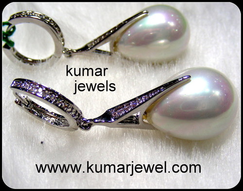 Pearl Drop Earring - Silver Alloy, 1-2 Inches, Platinum Finish | Cultured Pearl, CZ Stones, Party Wear
