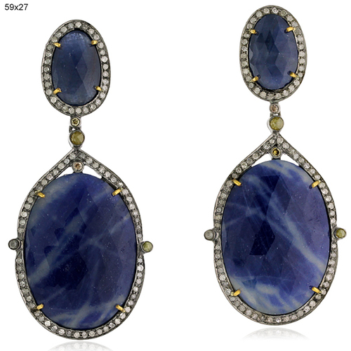 Pave Diamond Sapphire Dangle Earrings