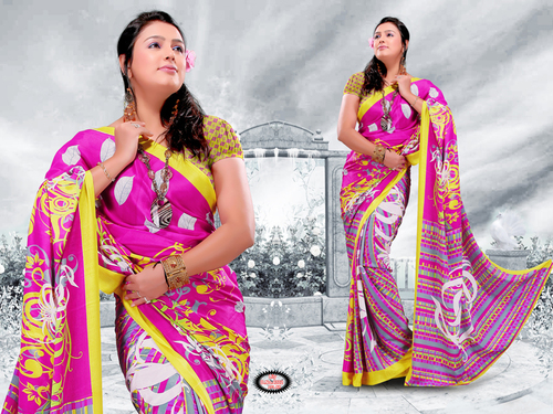 Designer Printed Saree - Silk Blend, 5.5 Meters, Pink | Elegant Design, Smooth Texture, Vibrant Colors, Durable Fabric