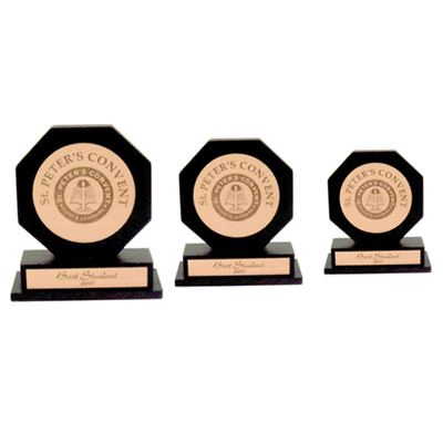 Mini Wooden Series - Wood, Three Sizes, Black | Customizable Engraving, Stylish Octagonal Trophy