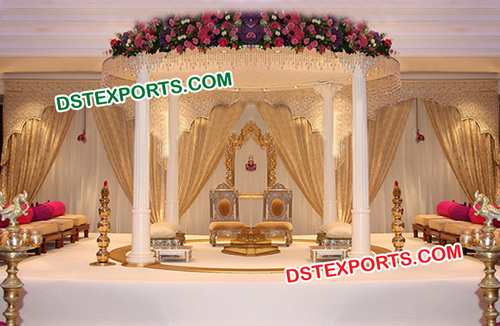 Royal Wedding Mandap - Unbreakable Fiber Glass, 8 Pillars and 6 Aisles , Easy Assembly and Customizable Colors