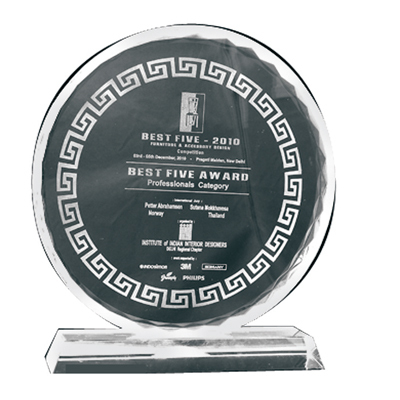 Crystal Trophies - Crystal Acrylic 8"x7" Clear, Round with Rectangular Base, Elegant Design, Award Recognition
