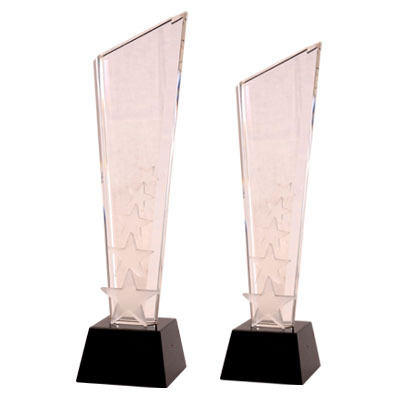 Crystal Trophies - Crystal & Black Plastic, 11.5" Large, 10" Small | Elegant Design, Customizable Engraving, Award Recognition