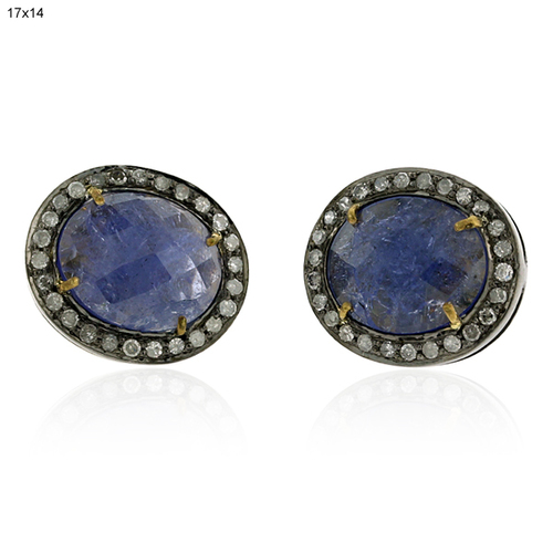Diamond Gemstone Round Stud Earrings