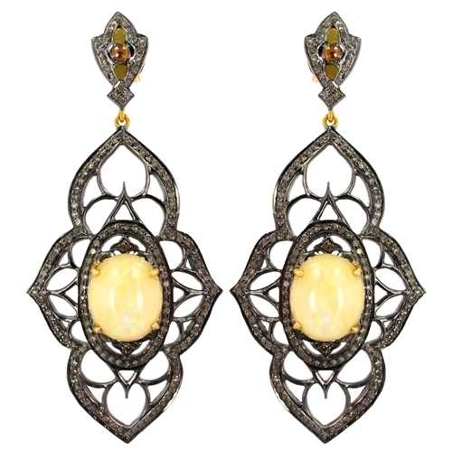 Gold Diamond Opal Earrings