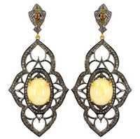 Gold Diamond Opal Earrings