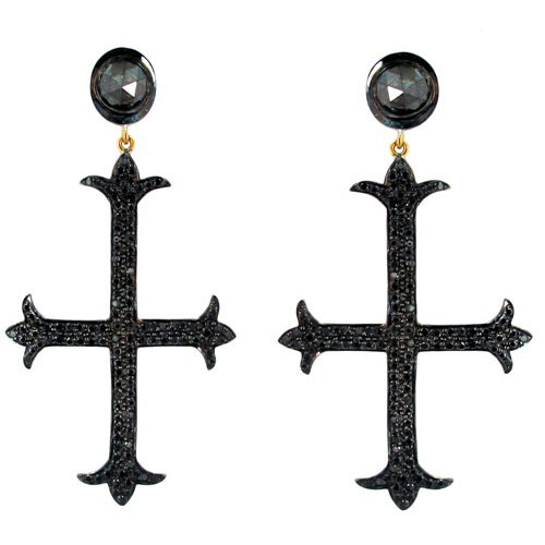 Gold Diamond Cross Earrings