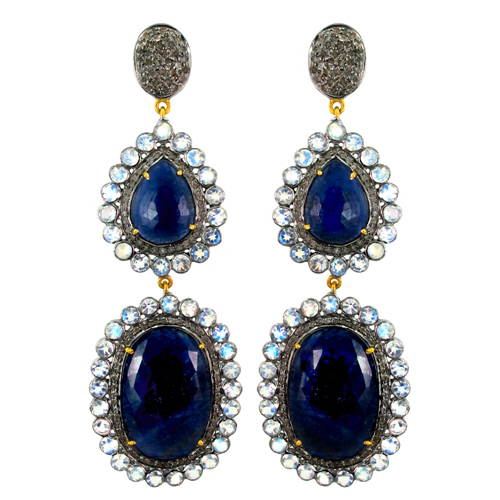 Diamond Sapphire Moonstone Gold Earrings