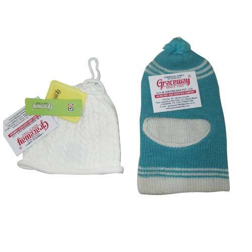 Kids Woolen Caps - Woolen Material, Comfortable Fit, White & Green Colors | Unique Monkey Cap Design, Easy to Wash, Fine Stitching