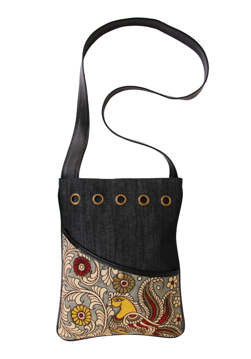 Handpainted Denim Crossbody Messenger Bag Birthday or Housewarming Gift Ideas