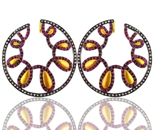 Gold Diamond Ruby Earrings