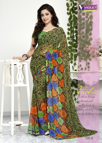 Yellow Red Printed Saree