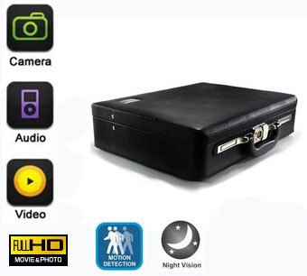 Spy Camera In Briefcase - 325mm x 325mm, 16GB Memory, 8-Hour Battery | Hidden Camera, Audio/Video Recording, Discreet Design
