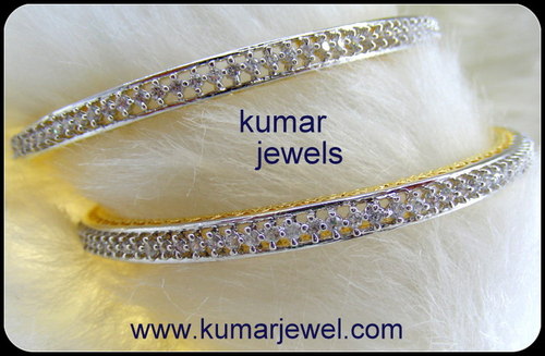 Sleek Diamond Bangles - Silver & Alloy, 60-70 mm, Gold Plated | Elegant Design, Cubic Zircon Stones, Perfect Fit