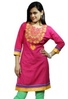 PINK COTTON EMBROIDERED KURTI