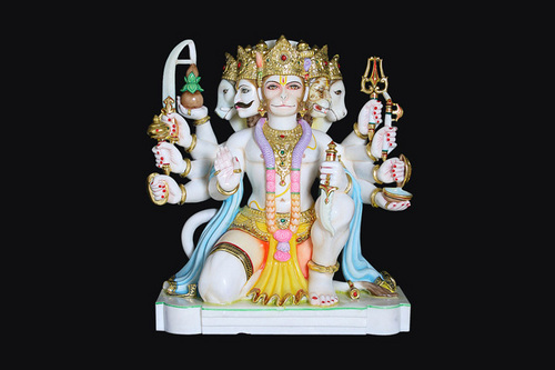 PACHMUKHI HANUMAN SEETING - Marble, Variable Size, White | Intricate Design, Polished Finish, Positive Vibrations