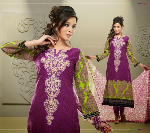 Pakistani Dresses - Cotton & Chiffon, Free Size, Purple | Perfect Fit, Shrink Resistant, No Color Fading