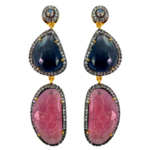 Gold Diamond Sapphire Earrings