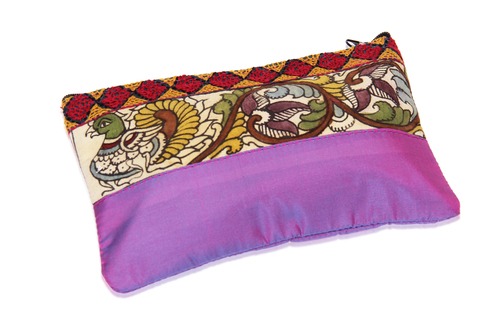 Tribal Raw Silk Zipper Makeup Cosmetic Organizer Pouch Wedding Anniversary Gifts Ideas for Women