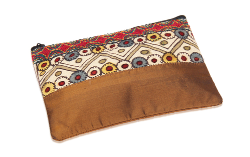 Tribal Raw Silk Zipper Makeup Cosmetic Organizer Pouch Wedding Anniversary Gifts Ideas for Women