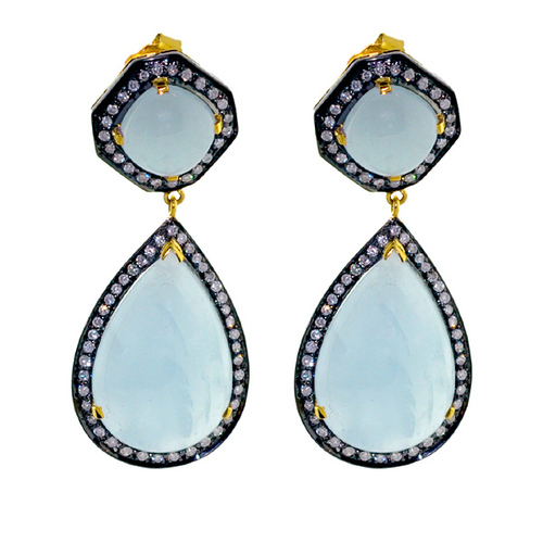 18 k Gold Diamond Gemstone Dangle Earrings Jewelry