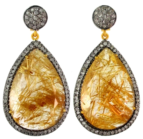 Gold Rutile Diamond Earrings