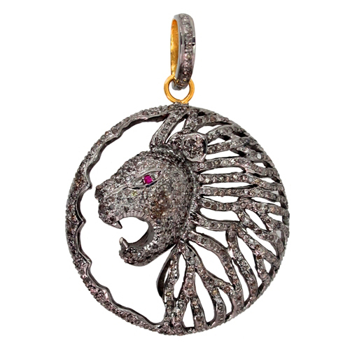 Pave Diamond Lion Gold Pendant
