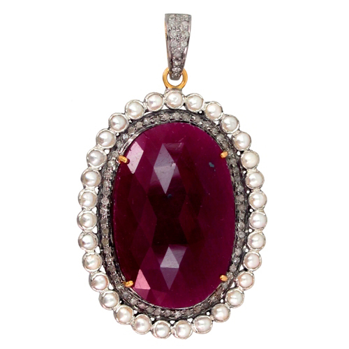 Pearl Ruby Diamond Gold Earrings