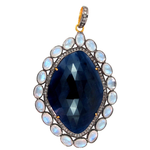 Moonstone Sapphire Diamond Gold Pendant