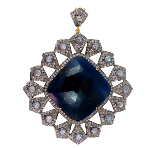 Moonstone Sapphire Diamond Gold Pendant