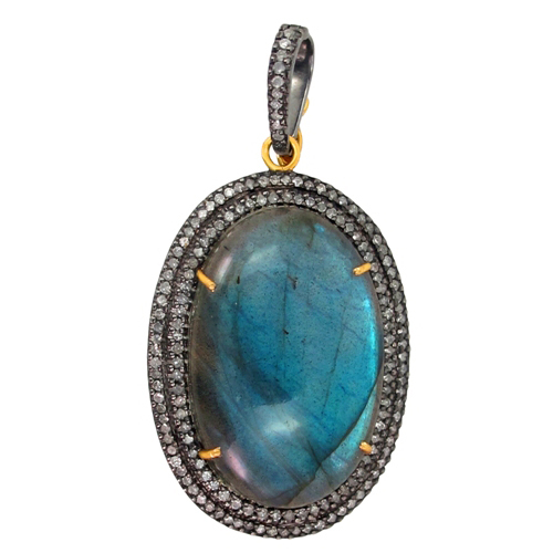 Labradorite Pave Diamond Gold Pendant