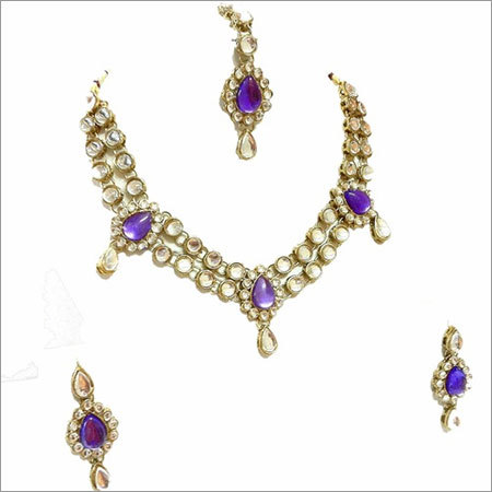 Purple 2 Link Kundan Necklace Set 18