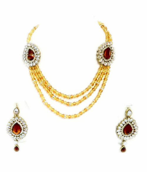 Crystal Yellow-Golden 3 line Necklace Set 20
