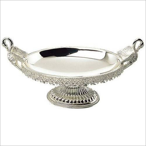Bowl - Silver Plated, 12x8x5 Inches, 3 Liters | Elegant Oval Design, Polished Finish, Two Handles, Durable, Easy to Clean