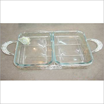 Silverware - Glass And Metal, 13x9x2 Inches, Clear | Elegant Design, Durable, Two Compartments, Metal Handle
