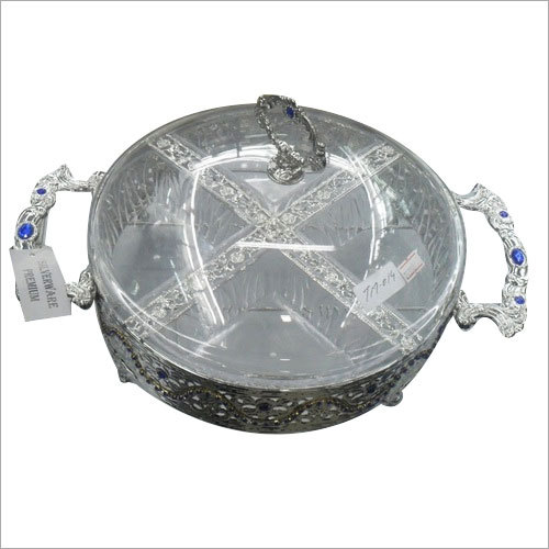 Dry Fruit Tray Set With 4 Bowls - Metal, 12 Inch, Silver | Elegant Design, Durable, Easy to Clean, Convenient Serving