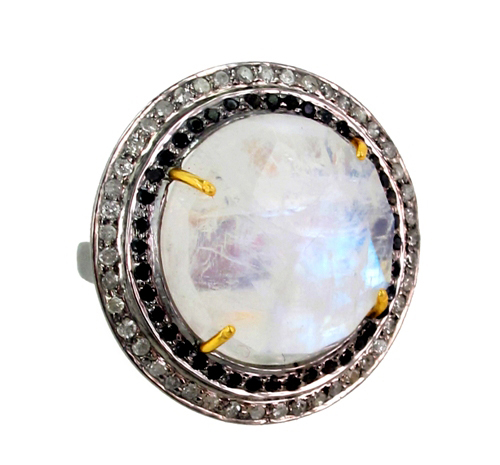 Pave Diamond Moonstone Gold Ring